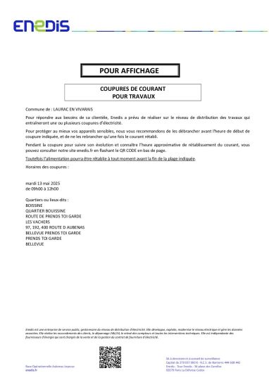 COUPURE ELECTRICITE LE 13 MAI