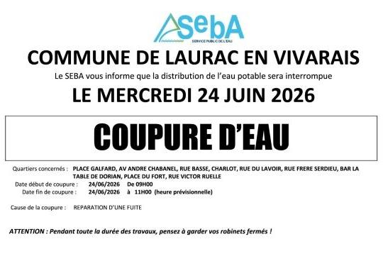 LE 24/06/2026 - COUPURE D'EAU