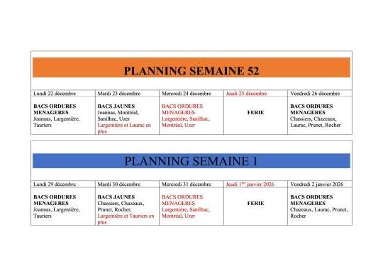FIN D'ANNÉE : CHANGEMENT DES DATES POUR LE RAMASSAGE DES POUBELLES