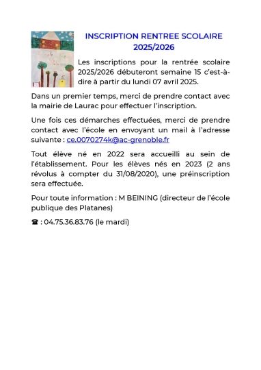 INSCRIPTION RENTRÉE ÉCOLE PUBLIQUE